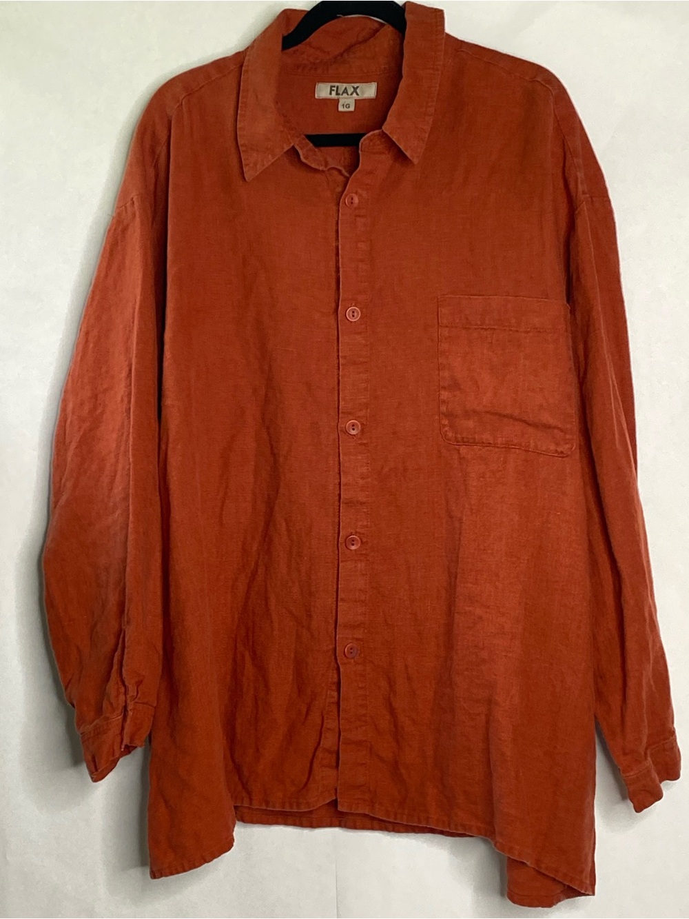 Flax Linen Long Sleeve Button Down Tunic Rust Orange Sz 18-20 (1G)